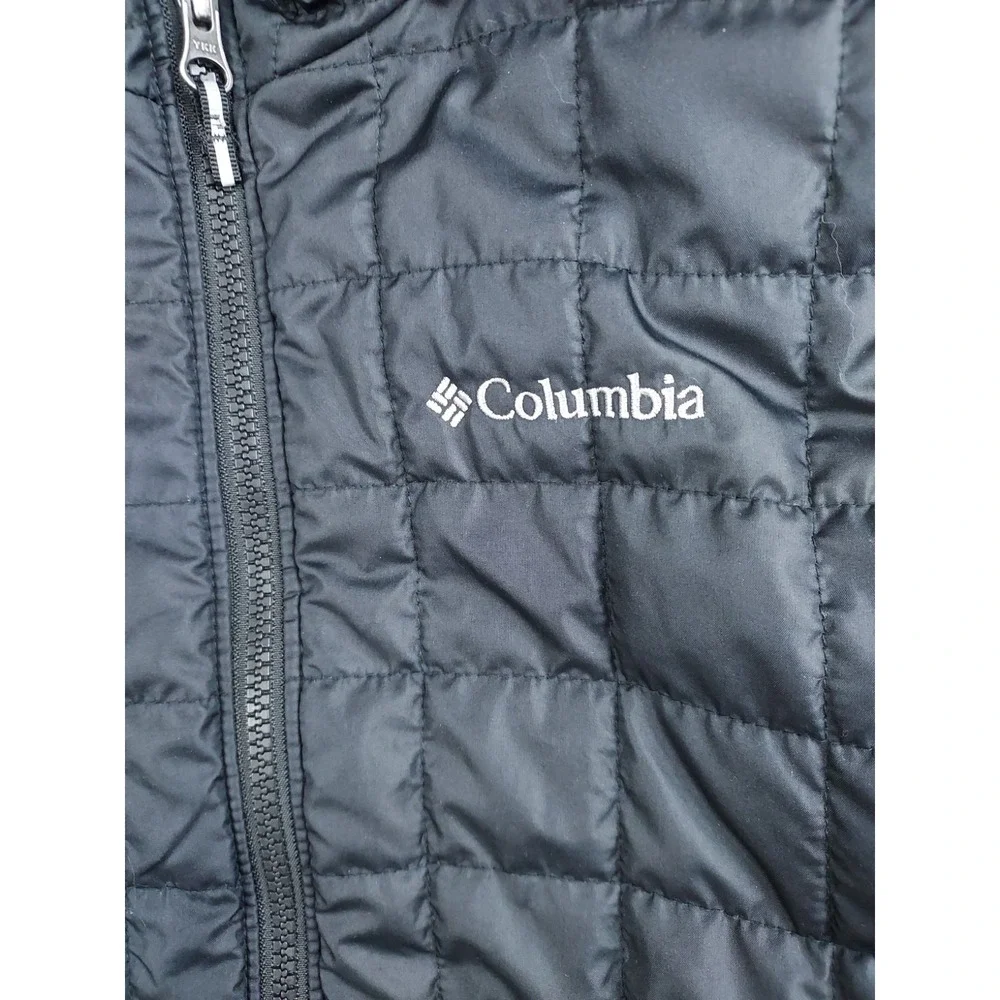 Columbia Youth Medium Black Hooded Puffer Jacket Fleece Lined Full Zip Winter